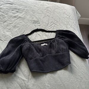 Abercrombie & Fitch Black Puff Sleeve Crop Blouse